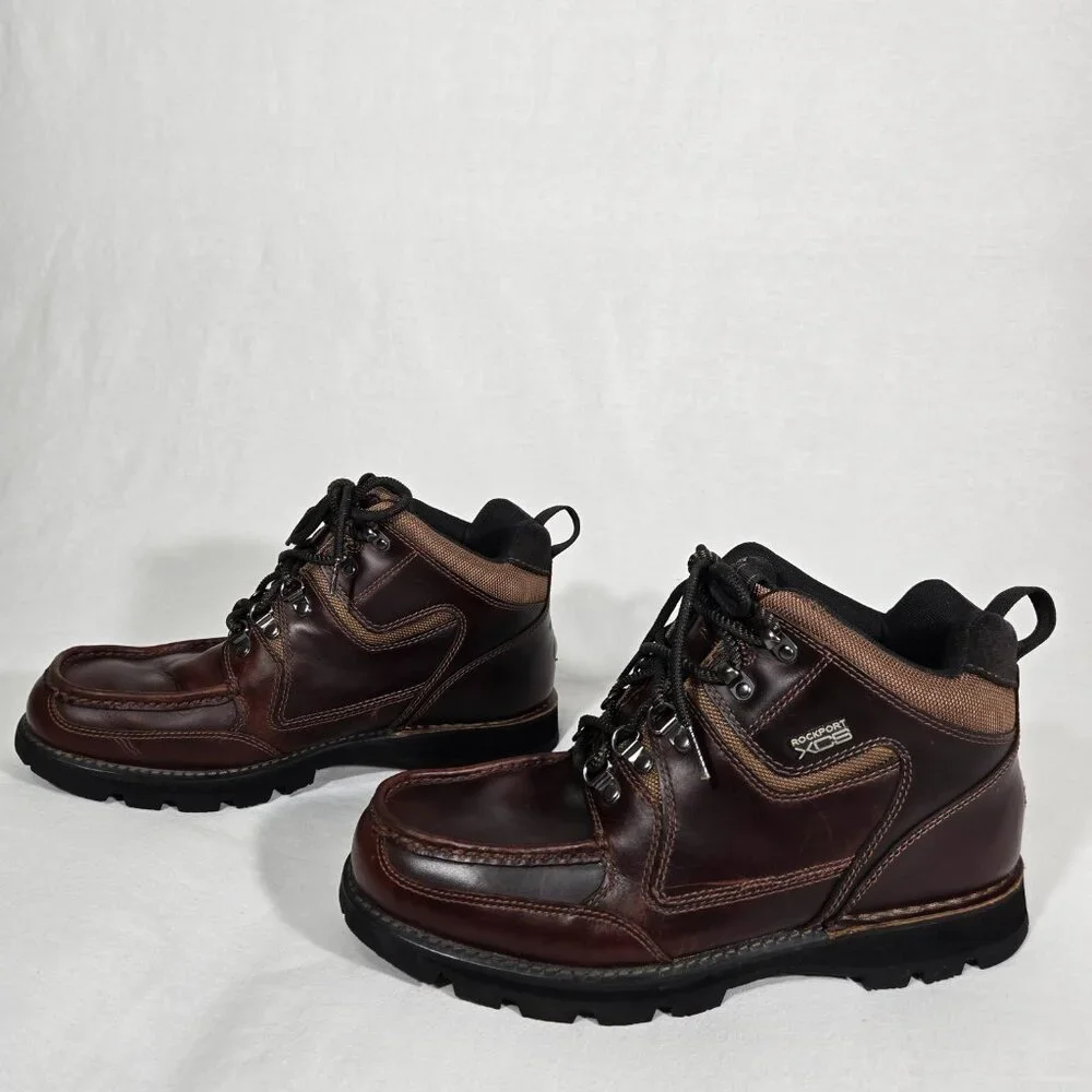 ROCKPORT XCS Burgundy & Brown Leather HIDRO-SHIELD Waterproof Boots Men Size 10 - Picture 3 of 17